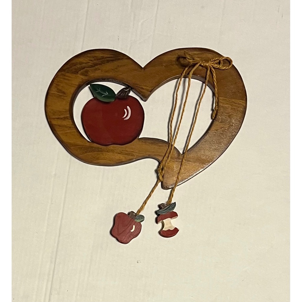 Vintage Wooden Heart Apple Wall Decor Cottagecore Farmhouse Hanging Ornament